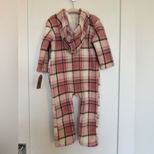 chick pea Pink and Cream Plaid Sherpa Hooded One-Piece
